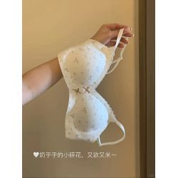 法式少女內衣小胸聚攏超薄款夏季無鋼圈軟支撐蕾絲上托碎花文胸罩