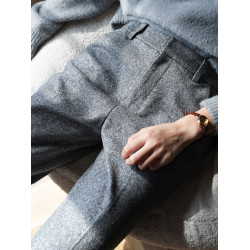 質感人字紋秋冬加厚毛呢九分褲百搭顯瘦高級感灰色直筒褲寬鬆休閒