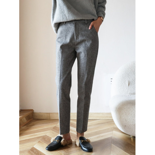 質感人字紋秋冬加厚毛呢九分褲百搭顯瘦高級感灰色直筒褲寬鬆休閒