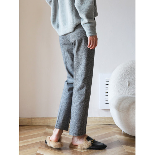 質感人字紋秋冬加厚毛呢九分褲百搭顯瘦高級感灰色直筒褲寬鬆休閒