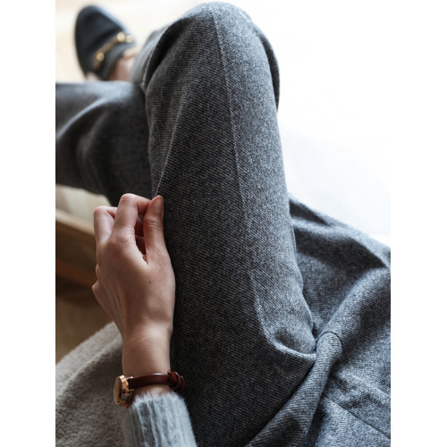 質感人字紋秋冬加厚毛呢九分褲百搭顯瘦高級感灰色直筒褲寬鬆休閒