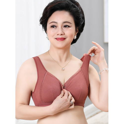 中老年胸罩前開釦加厚內衣女大碼無鋼圈背心式媽媽款聚攏純棉文胸