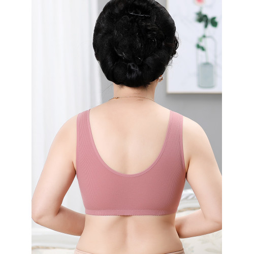 中老年胸罩前開釦加厚內衣女大碼無鋼圈背心式媽媽款聚攏純棉文胸