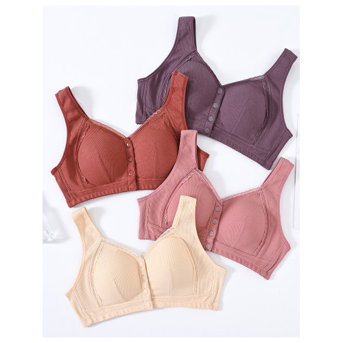 中老年胸罩前開釦加厚內衣女大碼無鋼圈背心式媽媽款聚攏純棉文胸