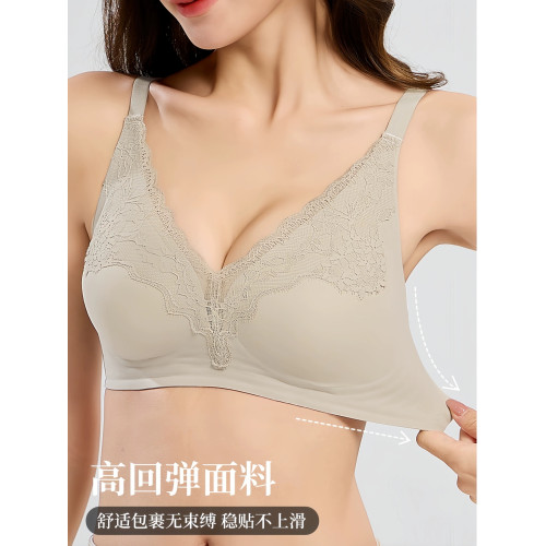 粉底液無痕蕾絲內衣女小胸聚攏無鋼圈收副乳防下垂上托提拉文胸罩