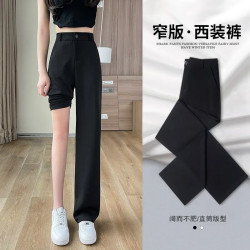 THREE12【cos西裝褲】春裝垂感窄版直筒西褲黑色休閒拖地濶腿褲秋