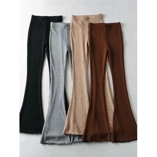 歐美木耳邊針織褲春秋高腰休閒喇叭褲女緊身微喇褲長款拖地毛線褲 歐美木耳邊針織褲春秋高腰休閒喇叭褲女緊身微喇褲長款拖地毛線褲
