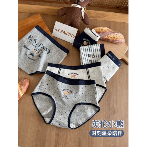 六隻兔子3條裝棉質內褲女10A抑菌全棉襠中腰不夾臀學院風三角褲