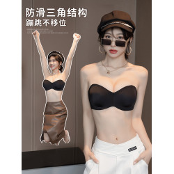 夏季超薄無肩帶內衣大胸顯小防滑大碼抹胸式隱形黑色文胸罩吊帶用
