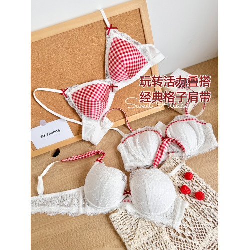 六隻兔子蕾絲內衣女性感法式三角杯大胸顯小防下垂甜美無鋼圈文胸
