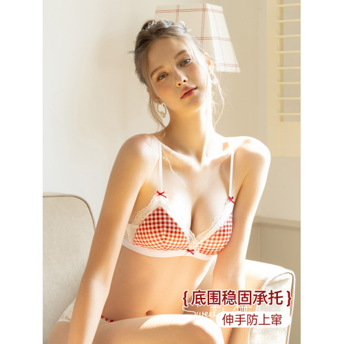 六隻兔子蕾絲內衣女性感法式三角杯大胸顯小防下垂甜美無鋼圈文胸