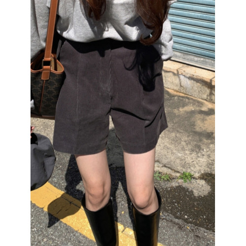 棕色燈芯絨短褲女小個子濶腿褲褲子黑色休閒褲顯瘦外穿咖色五分褲