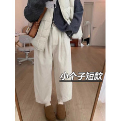 八分米色燈芯絨濶腿褲女秋冬加厚小個子寬鬆顯瘦休閒蘿蔔奶奶褲xs