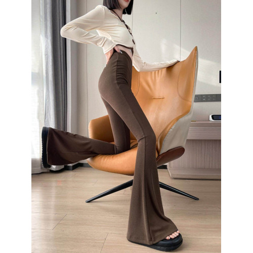 高級感咖色西裝褲女春秋高腰垂感馬蹄褲修身顯瘦彈力休閒微喇叭褲