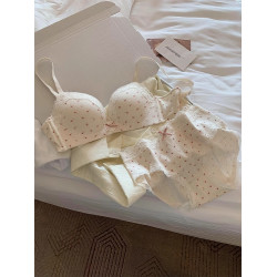 法式碎花蕾絲邊內衣女聚攏小胸顯圓收副乳防下垂薄款文胸套裝