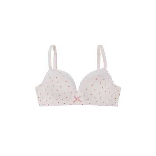 法式碎花蕾絲邊內衣女聚攏小胸顯圓收副乳防下垂薄款文胸套裝