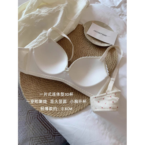 法式碎花蕾絲邊內衣女聚攏小胸顯圓收副乳防下垂薄款文胸套裝