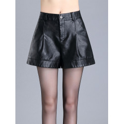 皮短褲女2025新款秋冬季大碼外穿顯瘦高腰寬鬆濶腿皮褲A字小個子