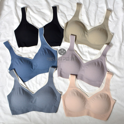 新款尚品無痕SP2168一片式無鋼圈文胸抽竪條拼色安心運動睡眠內衣