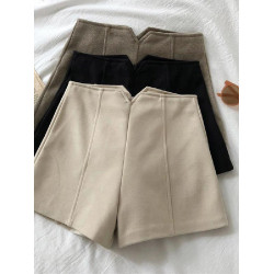 毛呢短褲女2025秋冬新款高腰大碼外穿休閒濶腳褲顯瘦休閒打底靴褲