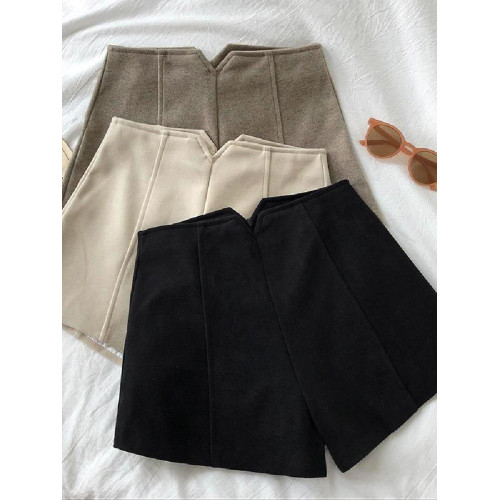 毛呢短褲女2025秋冬新款高腰大碼外穿休閒濶腳褲顯瘦休閒打底靴褲