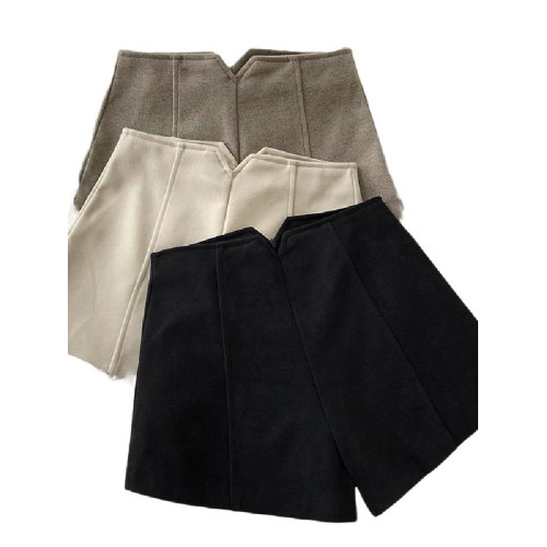 毛呢短褲女2025秋冬新款高腰大碼外穿休閒濶腳褲顯瘦休閒打底靴褲