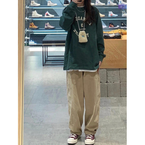 美式卡其工裝休閒褲女春季新款大碼胖mm寬鬆顯瘦梨形身材濶腿褲子 美式卡其工裝休閒褲女春季新款大碼胖mm寬鬆顯瘦梨形身材濶腿褲子