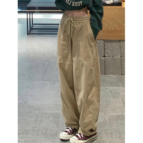 美式卡其工裝休閒褲女春季新款大碼胖mm寬鬆顯瘦梨形身材濶腿褲子 美式卡其工裝休閒褲女春季新款大碼胖mm寬鬆顯瘦梨形身材濶腿褲子