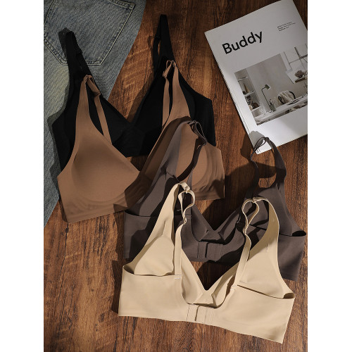 薄拉提黑科技果凍條軟支撐無痕聚攏收副乳一片式無鋼圈內衣文胸