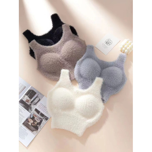 新款毛絨羊羔絨帶胸墊保暖內衣女背心一體式加絨加厚親膚外穿內搭