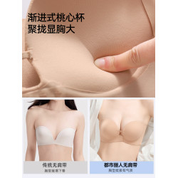都市麗人前釦抹胸粉底液內衣女小胸聚攏顯大隱形防滑無肩帶文胸罩