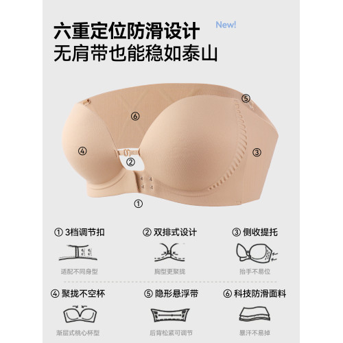 都市麗人前釦抹胸粉底液內衣女小胸聚攏顯大隱形防滑無肩帶文胸罩