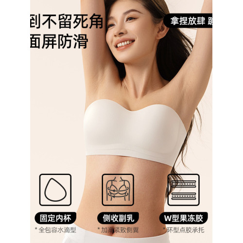 防滑無痕粉底液抹胸無肩帶內衣女無鋼圈小胸聚攏美背文胸