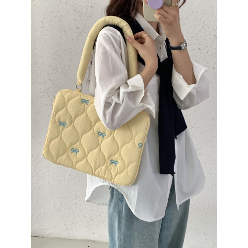 2025年新款韓版手提電腦包INS風刺綉蝴蝶結Macbook pro/air14/16英寸單肩包女士高級感