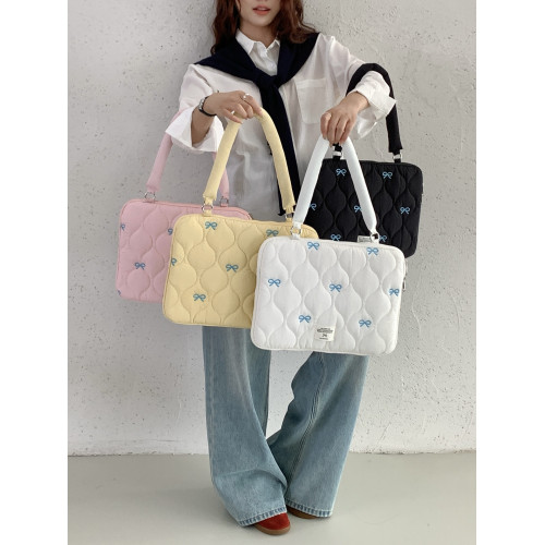 2025年新款韓版手提電腦包INS風刺綉蝴蝶結Macbook pro/air14/16英寸單肩包女士高級感