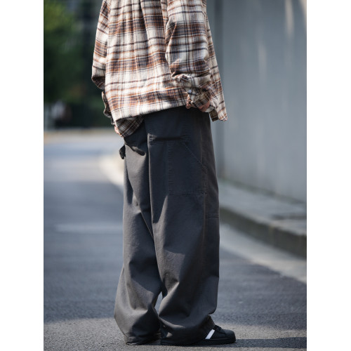 BELLKENIDEA 簡約純棉水洗復古工裝長褲男流行直筒休閒褲潮流行