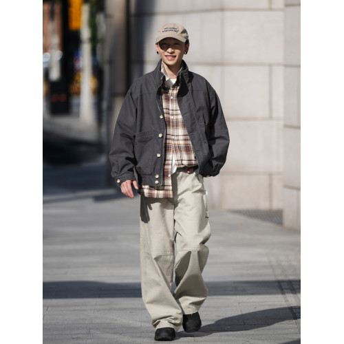 BELLKENIDEA 簡約純棉水洗復古工裝長褲男流行直筒休閒褲潮流行