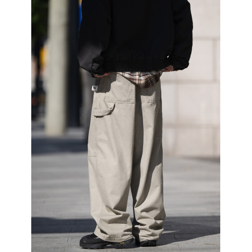 BELLKENIDEA 簡約純棉水洗復古工裝長褲男流行直筒休閒褲潮流行