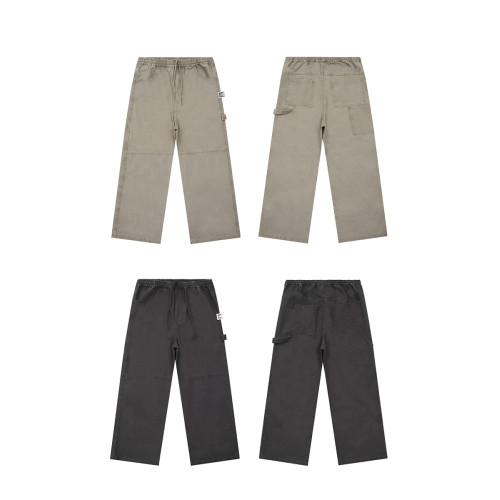 BELLKENIDEA 簡約純棉水洗復古工裝長褲男流行直筒休閒褲潮流行