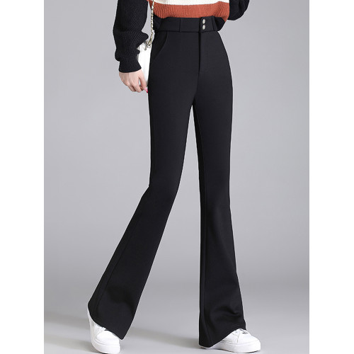 加肥加大碼胖mm高個子微喇叭褲女秋冬季200斤加絨加厚高腰西裝褲