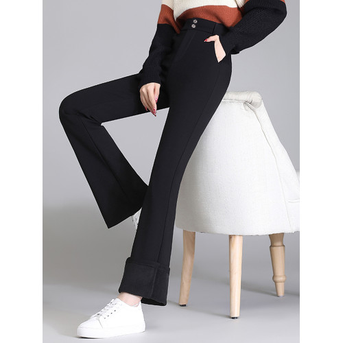 加肥加大碼胖mm高個子微喇叭褲女秋冬季200斤加絨加厚高腰西裝褲