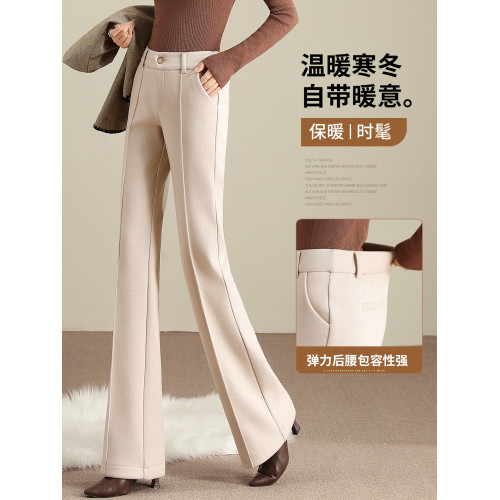 垂感喇叭褲女2025新款秋冬高腰顯瘦休閒微喇西裝褲加絨毛呢褲子女