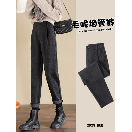 毛呢馬丁靴褲子搭配女秋冬小個子哈倫小腳西褲顯瘦2025春秋菸琯褲