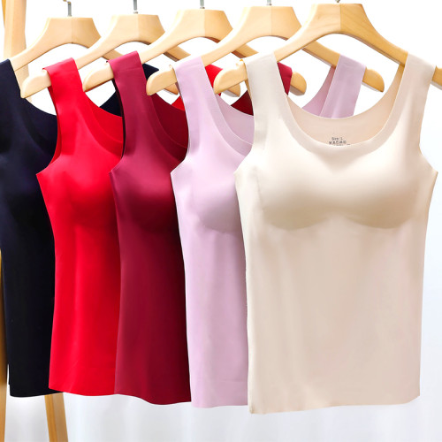 大紅色本命年媽媽背心式內衣女長款打底無鋼圈聚攏一片式睡眠文胸