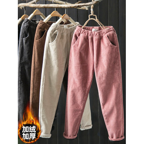 撿漏~日系原單大碼條絨哈倫長褲加絨加厚休閒蘿蔔燈芯絨褲子女冬