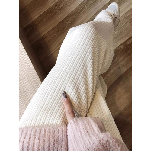 145cm小個子雪尼爾濶腿褲女春秋150加絨高腰垂感白色燈芯絨休閒褲