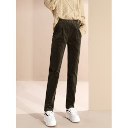 高腰燈芯絨小腳褲女修身顯瘦大碼秋冬加絨休閒褲子直筒鉛筆褲