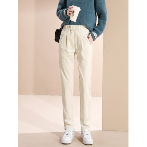 高腰燈芯絨小腳褲女修身顯瘦大碼秋冬加絨休閒褲子直筒鉛筆褲