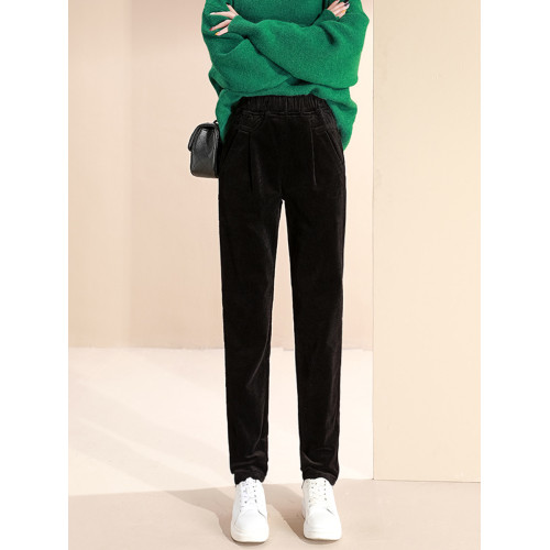 高腰燈芯絨小腳褲女修身顯瘦大碼秋冬加絨休閒褲子直筒鉛筆褲