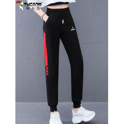 啄木鳥純棉運動褲女春秋季2025新款哈倫衛褲爆款媽媽束腳休閒褲子